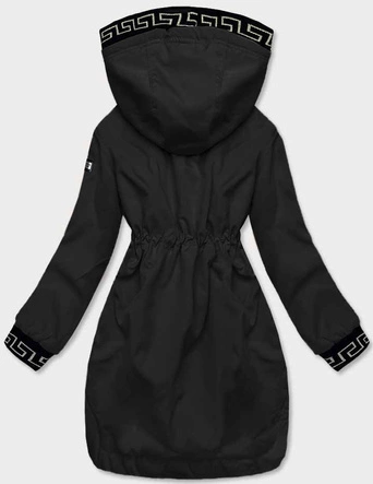 Cienka kurtka damska z ozdobną lamówką czarna (B8141-1)