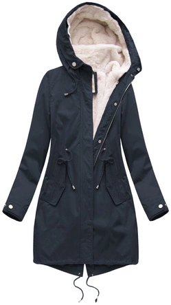 Zimowa damska parka z podpinką i kapturem granatowa (7626)