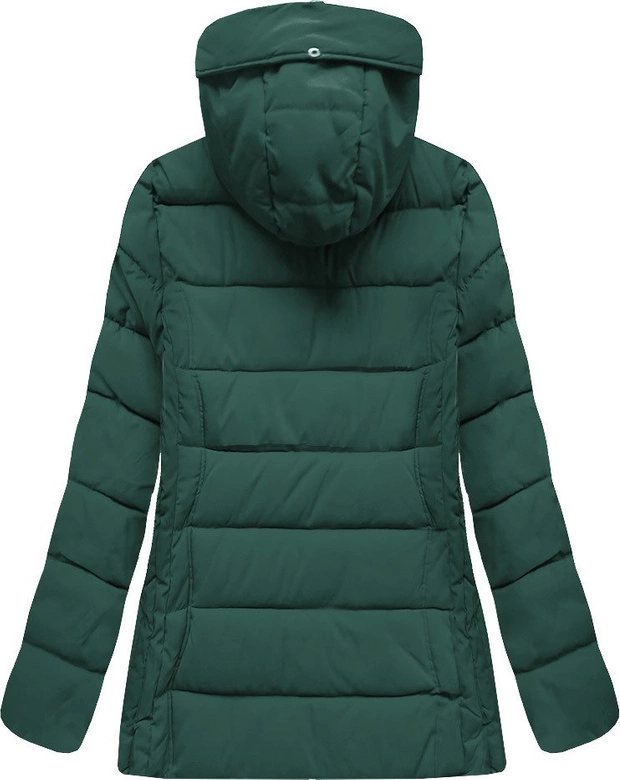 PIKOWANA DAMSKA KURTKA ZIMOWA Z KAPTUREM BUTELKOWA ZIELEŃ (XB9503X)