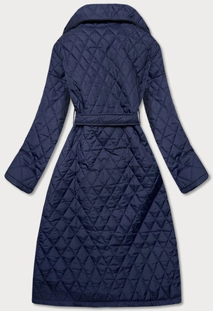 PIKOWANY PŁASZCZ DAMSKI Z PASKIEM GRANATOWY (9594)