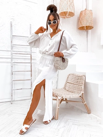 Komplet muślinowy bluzka i spódnica ecru (8290)