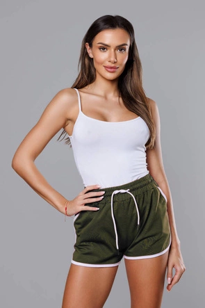 Damskie szorty z kontrastową lamówką khaki (8K208-29)