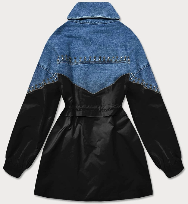 DAMSKA KURTKA JEANS DENIM Z ŁĄCZONYCH MATERIAŁÓW NIEBIESKO-CZARNA (PFFS12233)