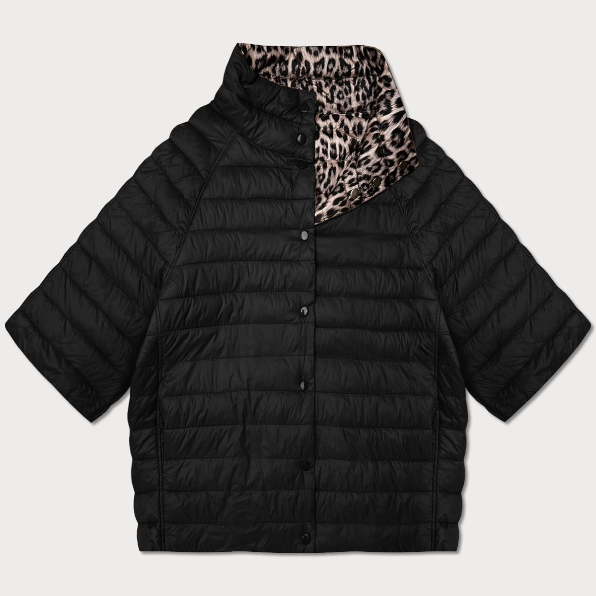 Dwustronna kurtka damska plus size z rękawem 3/4 Goodlookin czarna/panterka (M6-6308-1)