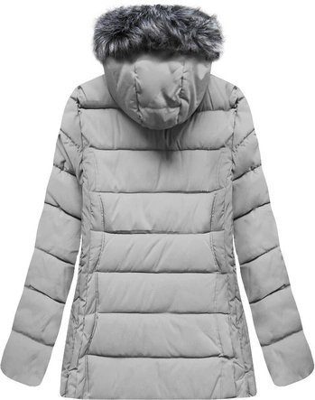 PIKOWANA DAMSKA KURTKA ZIMOWA Z KAPTUREM SZARA (XB9503X)