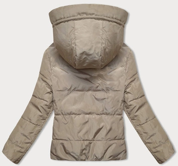 Dwustronna krótka kurtka z kapturem czarno-beżowa (B8181-1046)