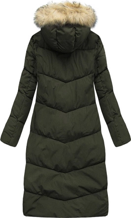PROSTY PŁASZCZ ZIMOWY DAMSKI Z KAPTUREM KHAKI (J9-007)