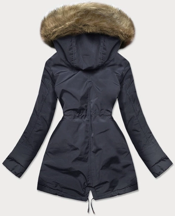 Ciepła kurtka zimowa damska granatowo-beżowa (w559)