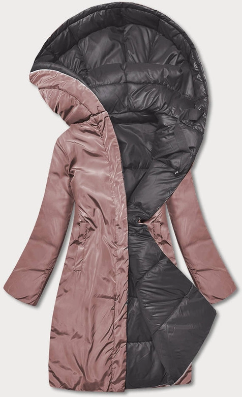 DŁUGA DWUSTRONNA KURTKA ZIMOWA GRAFIT/RÓŻ (L22-9852-27/52)