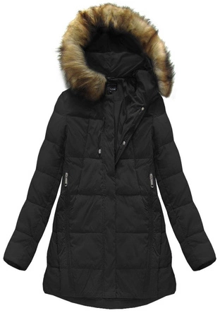 KURTKA Z PUCHEM NATURALNYM CZARNA (8061)