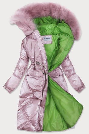 BŁYSZCZĄCA PIKOWANA KURTKA DAMSKA ZIMOWA RÓŻOWA (977)