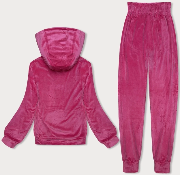 Welurowy dres damski z kapturem ciemny różowy (8C1175-19)