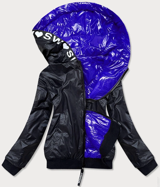 DWUSTRONNA BŁYSZCZĄCA KURTKA DAMSKA CHABROWA (B9778-2)