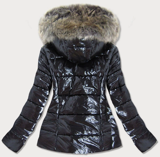 BŁYSZCZĄCA KRÓTKA KURTKA ZIMOWA DAMSKA CZARNA (634ART)