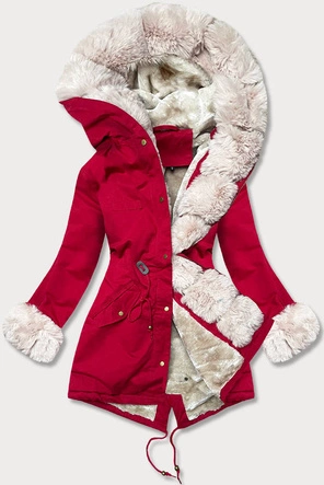 ZIMOWA DAMSKA PARKA Z FUTERKIEM CZERWONA (K925)