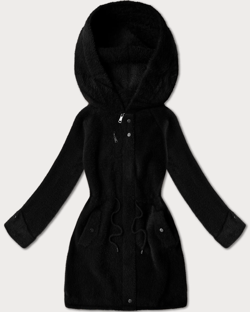 Wełniana kurtka alpaka z kapturem czarna (W214#)