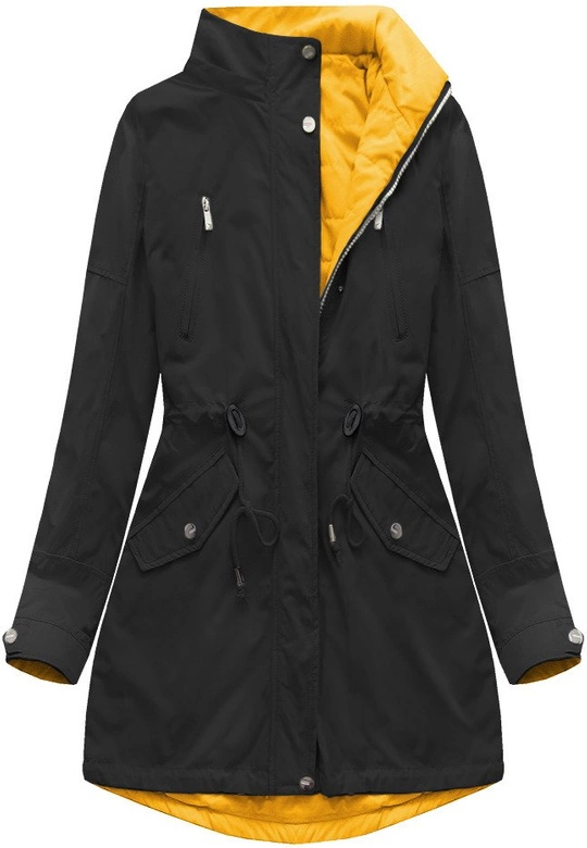 DWUSTRONNA PARKA Z KAPTUREM CZARNO-MUSZTARDOWA (W0232)