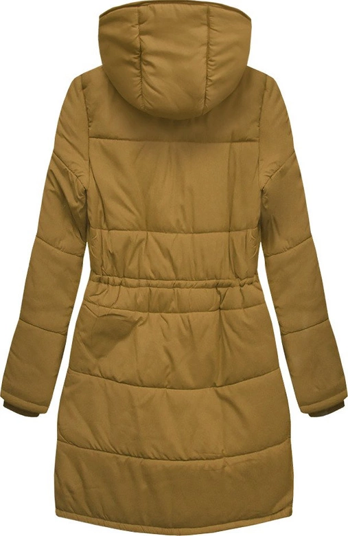 PIKOWANA DAMSKA KURTKA ZIMOWA Z KAPTUREM MUSZTARDOWA (B2627)