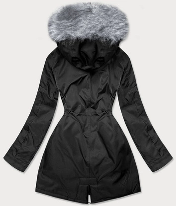 PARKA DAMSKA ZIMOWA Z FUTERKIEM CZARNY-SZARY (B532-1070)