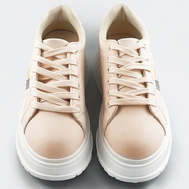 Sneakersy na grubej podeszwie beżowe (ad-576)
