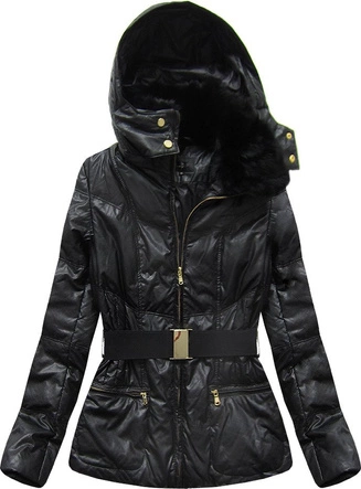 KURTKA Z EKOSKÓRY Z KAPTUREM CZARNA (1997)