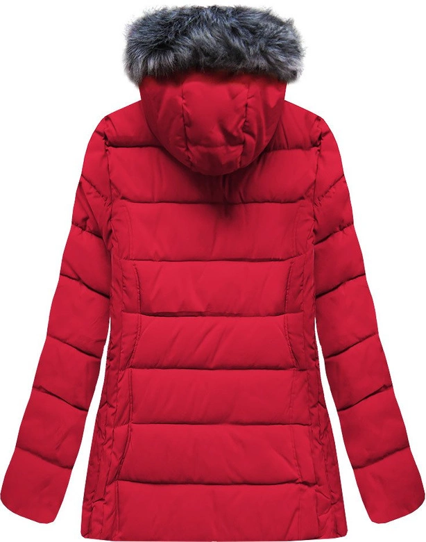 PIKOWANA DAMSKA KURTKA ZIMOWA Z KAPTUREM CZERWONA (XB9503X)