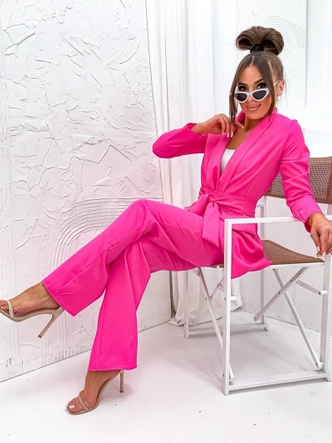 Komplet luźna marynarka + szerokie spodnie fuksja (8167)