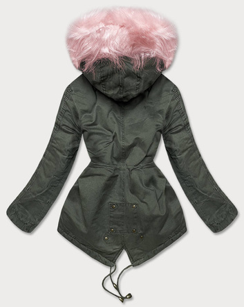 ZIMOWA PARKA DAMSKA KHAKI-RÓŻ (D-191-6)