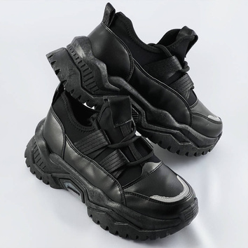 Sznurowane sneakersy na platformie czarne (ra5)