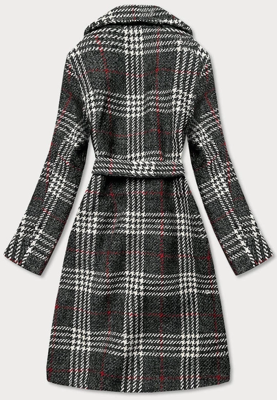 PŁASZCZ DAMSKI W KRATĘ GRAFIT-BEŻ (OMDL-011)