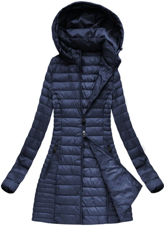 DŁUŻSZA PIKOWANA KURTKA Z KAPTUREM GRANATOWA (XB7127X)