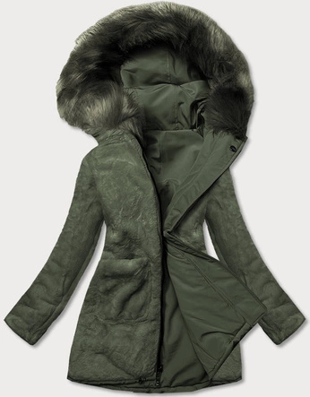 Ciepła kurtka zimowa damska dwustronna khaki (w610big)