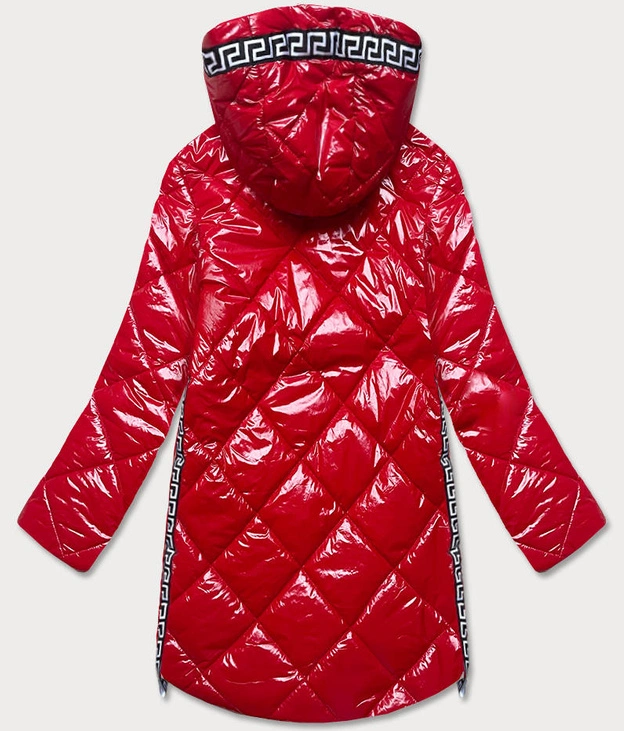 Lekka błyszcząca kurtka damska z lamówkami czerwona (LD7258BIG)