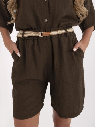 Damskie szorty z dodatkiem lnu ciemny brąz (6620)