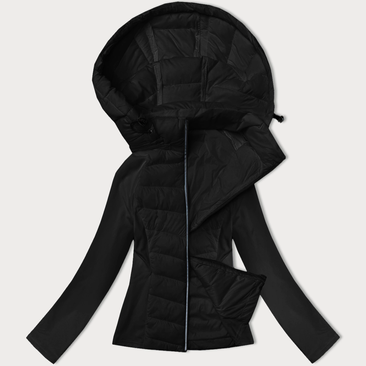 Pikowana kurtka damska z łączonych materiałów J Style czarna (16M9226-392)