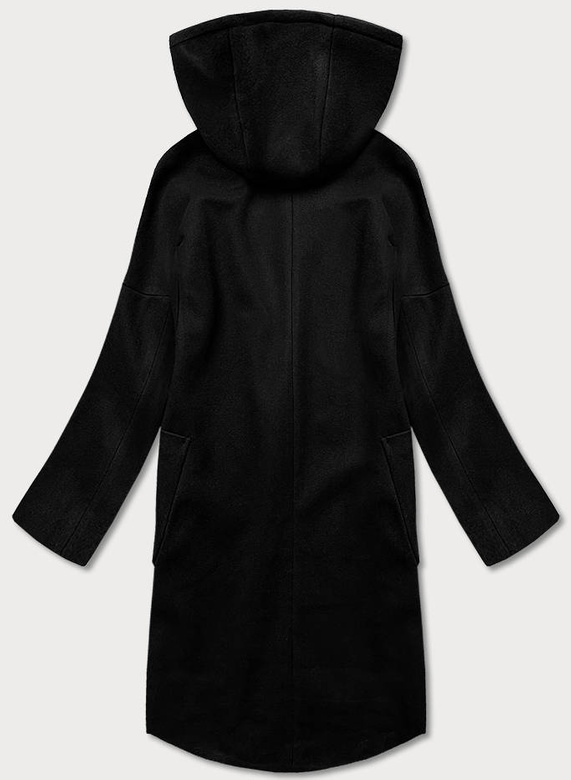 Damski płaszcz plus size z kapturem czarny (2728)