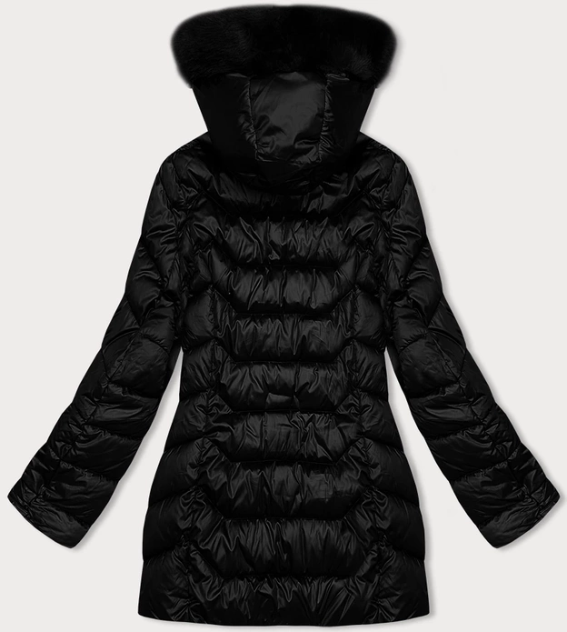 Pikowana damska kurtka z kapturem czarna S'west (B8169-1)