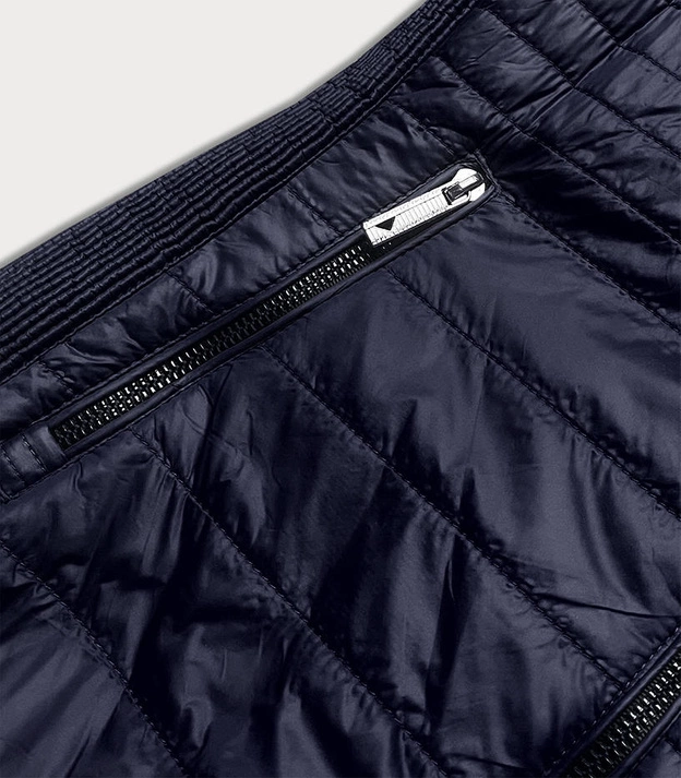 Pikowana kurtka damska z elastycznymi wstawkami granatowa (rqw-7012)