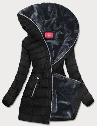 PIKOWANA ZIMOWA KURTKA DAMSKA Z KAPTUREM CZARNA (M-133)