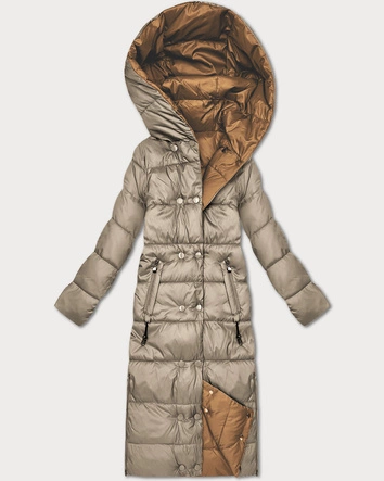 Dwustronna zimowa kurtka do kolan Minority beż-brąz (P3-6017-62+301)