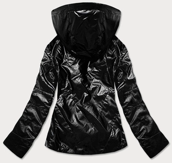 Damska kurtka ze srebrnym kapturem czarna (rqw-7008)