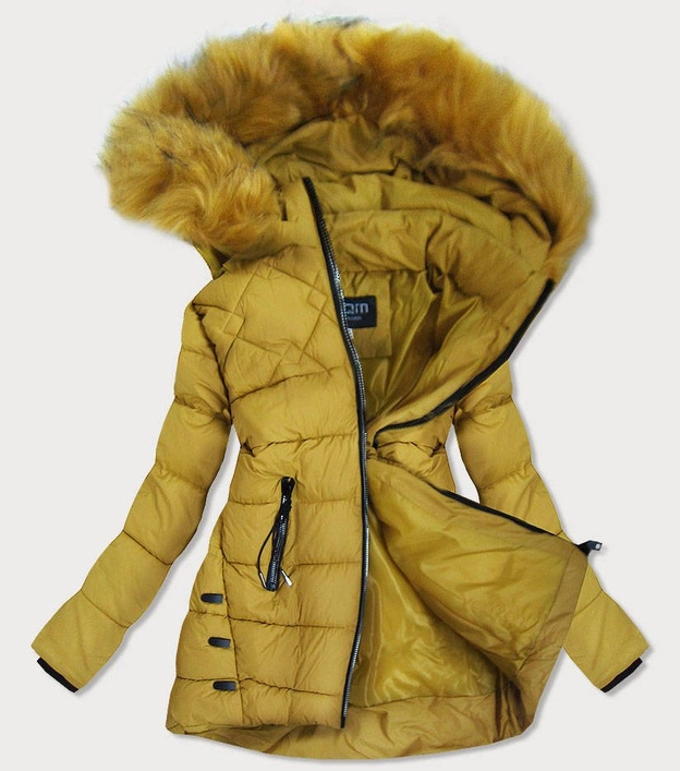 LEKKA KURTKA ZIMOWA DAMSKA Z KAPTUREM MUSZTARDOWA (1865)