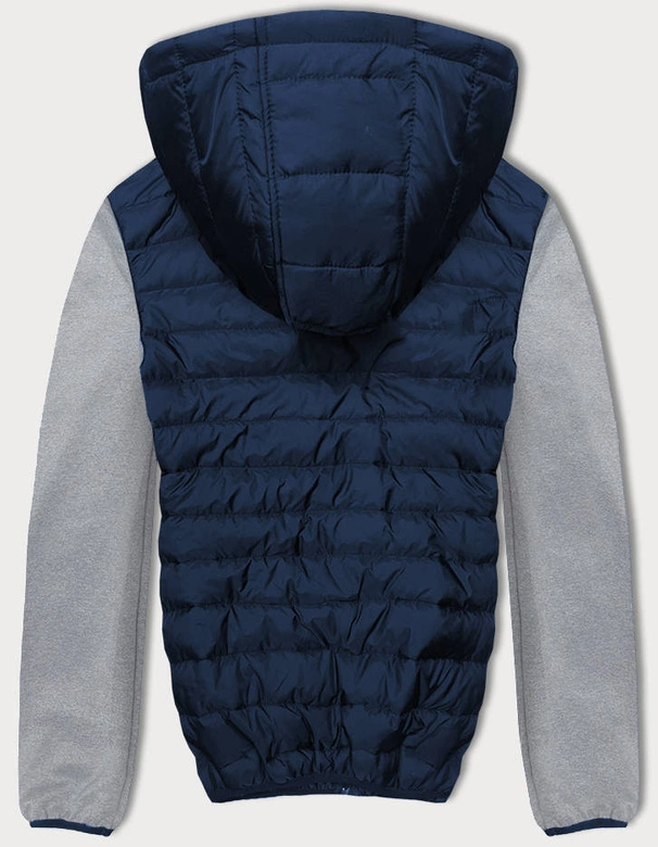 Sportowa kurtka męska z łączonych materiałów granat-szary (8M910-215)