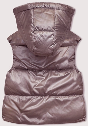 Krótki bezrękawnik damski z kapturem pudrowy róż (B8156-81)