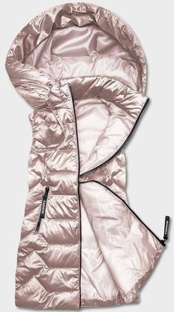 Kamizelka damska z kapturem perłowy róż (B8107-51) 