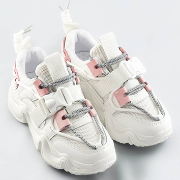 SZNUROWANE SNEAKERSY Z KLAMRĄ BIAŁO-RÓŻOWE (L8085)