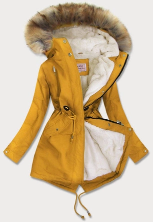 DAMSKA PARKA ZIMOWA NA MISIU ŻÓŁTA (W378BIG)