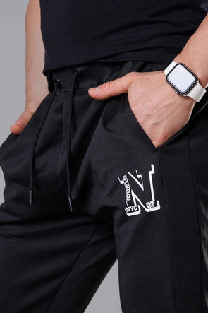 Spodnie dresowe z nadrukiem męskie czarne (8K178-3)