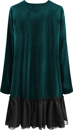 WELUROWA SUKIENKA Z FALBANĄ TURKUSOWA (486ART)