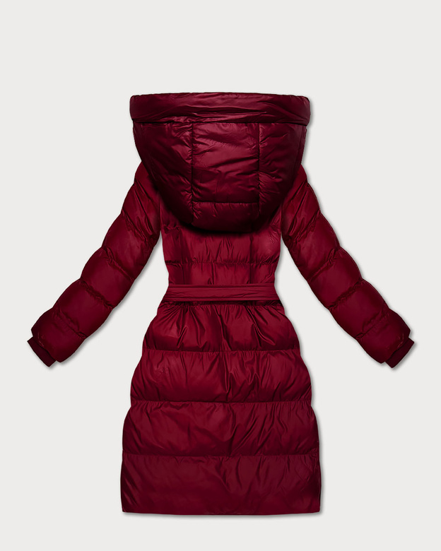 Pikowana kurtka zimowa z paskiem J Style bordowa (5M3253-1)